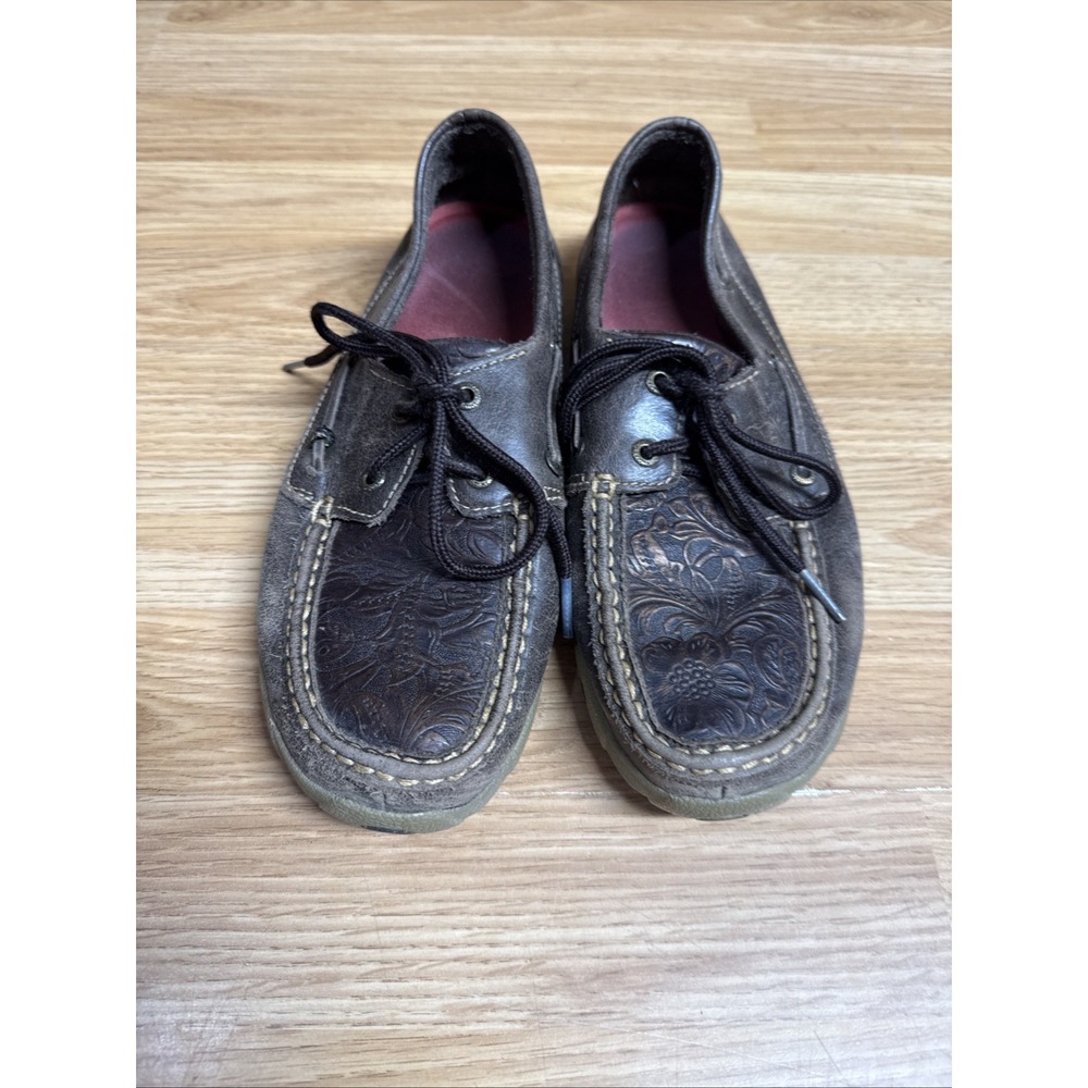Twisted X Boat Shoe Driving Moc Women's Size 7.5 M Loafers Brown Leather WDM0070 - Picture 2 of 6